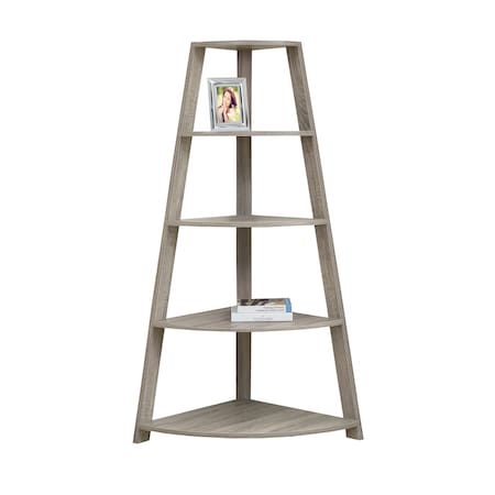 Monarch Specialties Bookshelf, Bookcase, Etagere, Corner, 4 Tier, 60"H, Office, Bedroom, Laminate, Brown, Contemporary I 2424